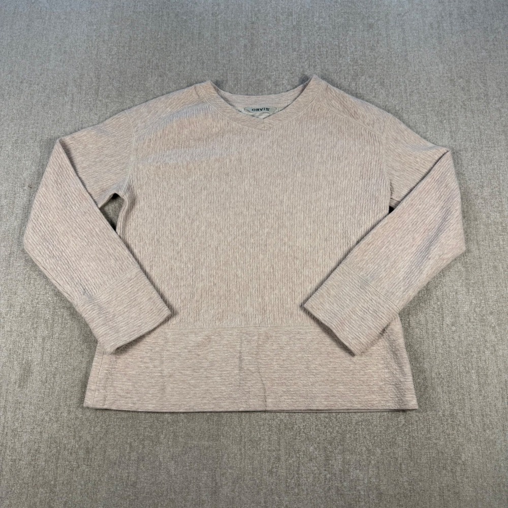 Orvis Pullover Top Womens XS Oatmeal Ribbed V-Neck Long Sleeve Sweater